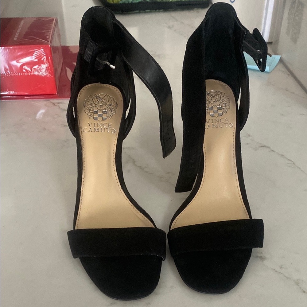 Vince Camuto Black Heels with Ankle Strap and Open Toe